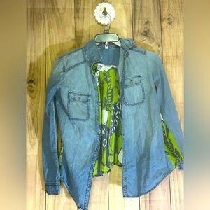 NWT Upcycled Denim shirt with a flowy back
